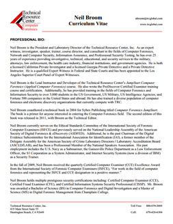 CV for Neil Broom Expert Witness in Computer Forensics Investigations in Denver 
 